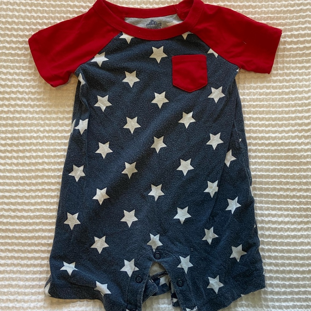 Red and Blue Star Patterned Baby Romper